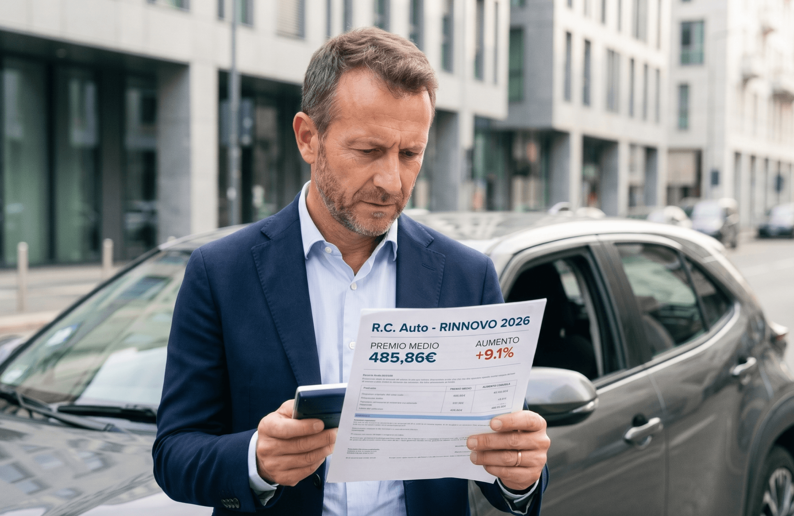 RC Auto 2026: il premio medio sale a 485,86€. Cosa significa davvero per chi guida (e per chi sceglie il noleggio)